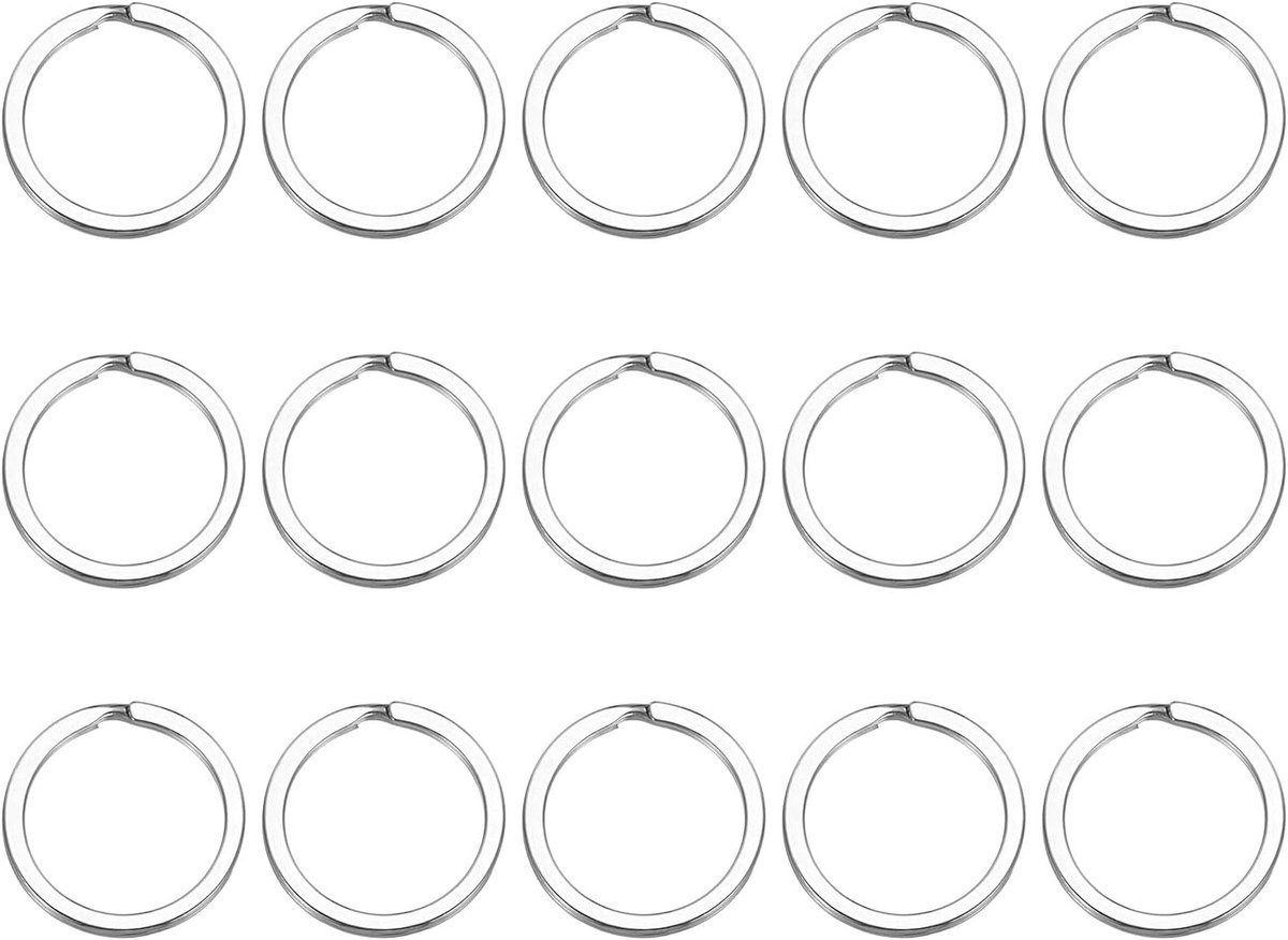 Scheidingsringen, 2 mm dik, 30 mm buitendiameter, roestvrij staal, 304 ringen voor open sleutelhangers, platte gesp voor het ophangen van autosleutels, 15 stuks