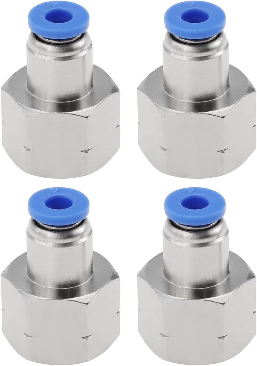 4 stuks 4 mm buis OD x 1/4" NPT vrouwelijke draad push-fit pneumatische connectoradapter, rechte push-to-connect luchtfittingen adapter