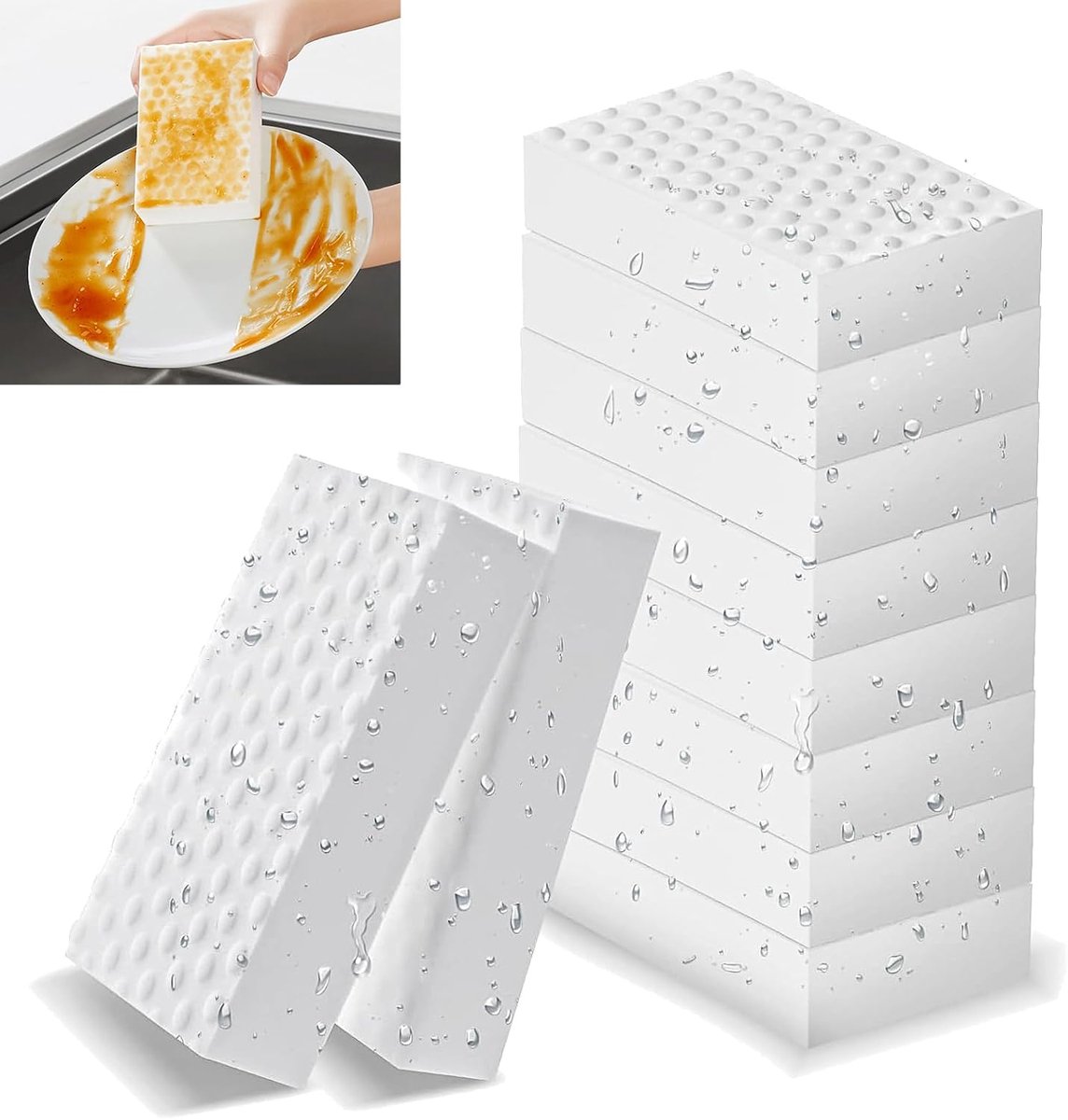 10 stuks gumspons, magische spons, reinigingsspons, 2 x plus melamine spons, wonderspons, wit, poetsspons voor huishouden, keuken, muur