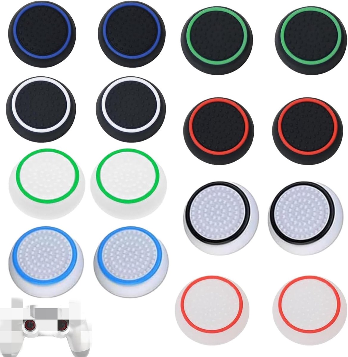 16 stuks Joystick-doppen van siliconen, antislip, compatibele beschermhoes, voor PS5/PS4/PS3, analoge cap-accessoires, Thumbstick-doppen van rubber, 16 stuks