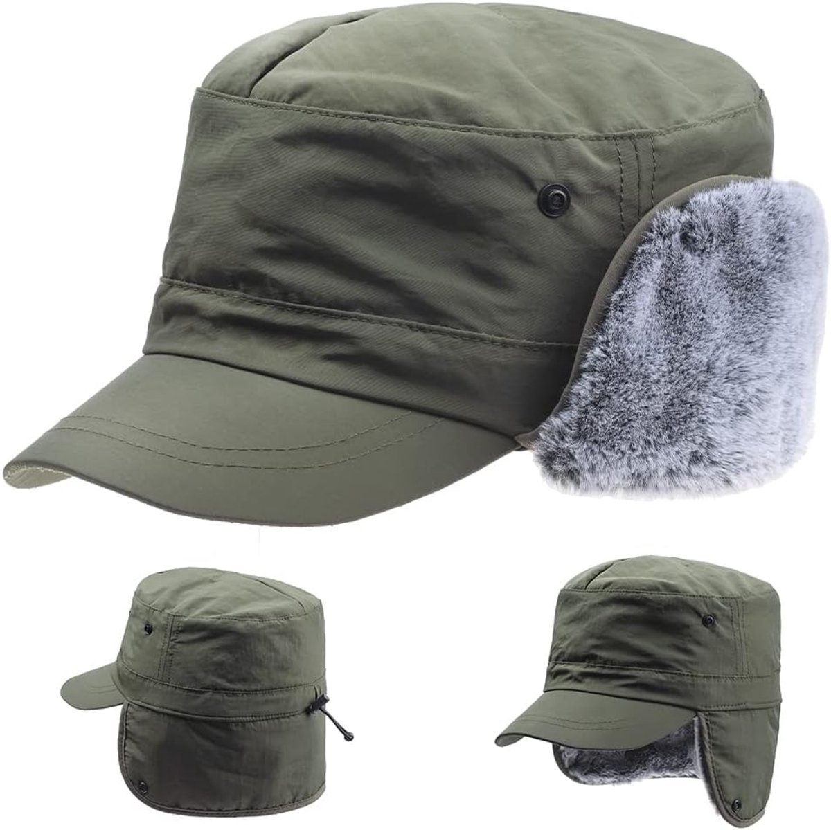 Heren Trapper Hoed, Winter Warm Waterdicht Baseball Cap Leger Cadet Hoeden met Oorkappen, Mannen Bomber Deerstalker Hoed, Mens Bont Oorklep Caps, Peaked Deer Hunting Trooper Militaire Cap Hoed