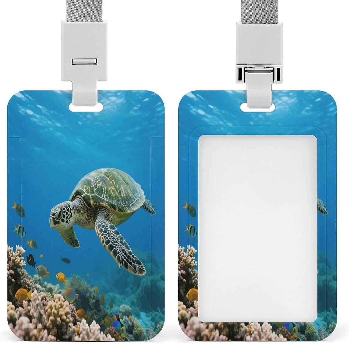 ID-badgehouder met lanyard - Kaarthouder naamplaatje - Kantoorwerk - Robuuste ABS-kunststof - Standaard ID-formaat - Groene zeeschildpad