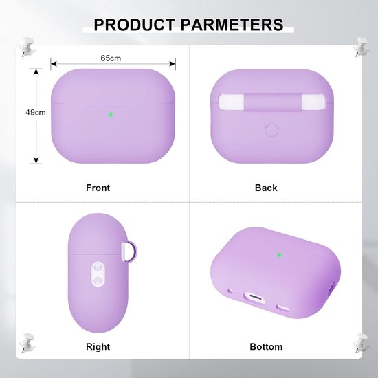 2PCS Mocarheri Siliconen hoes Compatibel met Airpods Pro 2e generatie hoes 2022, Ultra-Thin, zachte bescherm hoes voor Airpods Pro 2, LED vooraan zichtbaar (roze/lichtpaars) — afbeelding 4