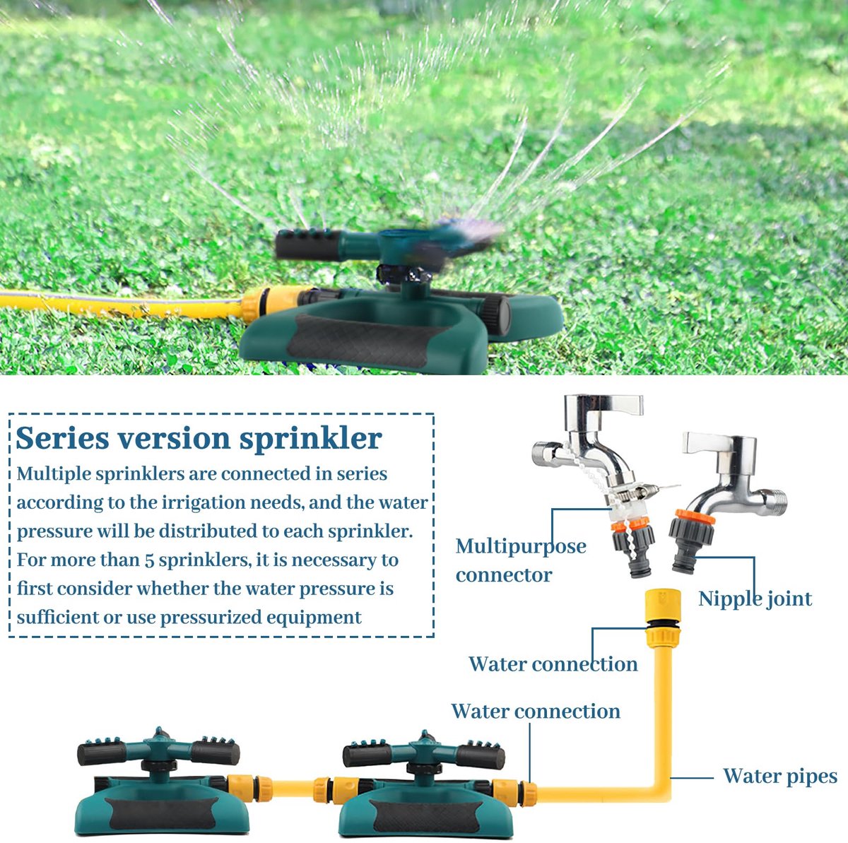 Tuinsprinkler 360 graden roterend - 3-armige sprinkler voor gazon - automatische watersproeier voor buiten - SnelShoppen