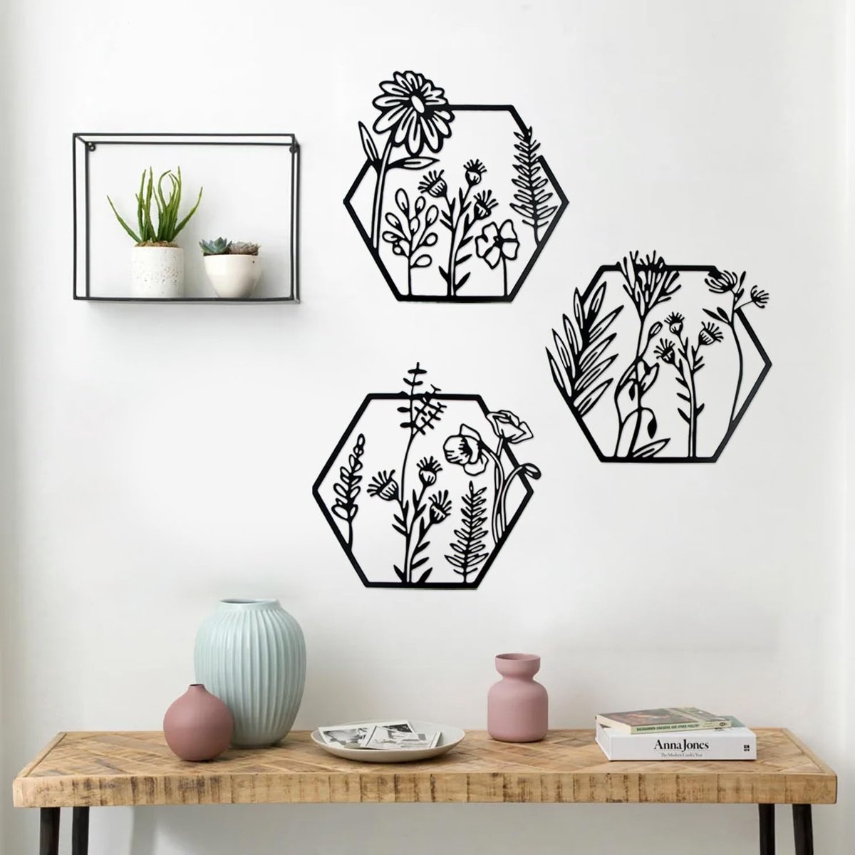 xiruiubao Wanddecoratie, metaal, zwart, 3 stuks, wanddecoratie, modern, wandafbeeldingen, metaal, wandsieraden, wandobjecten, minimalistische decoratieve muur voor slaapkamer, woonkamer, kantoor