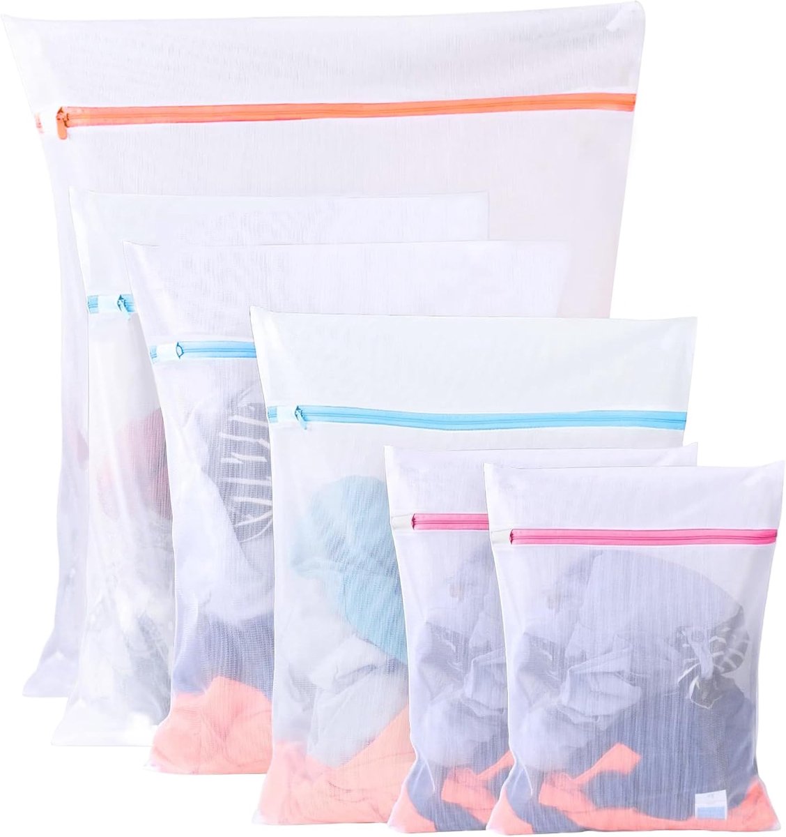6 stuks wasnetten voor de wasmachine, 3 maten, waszakken, vervorming en vouwen van kleding om te voorkomen, waszak met ritssluiting voor truien, overhemden, ondergoed, kousen