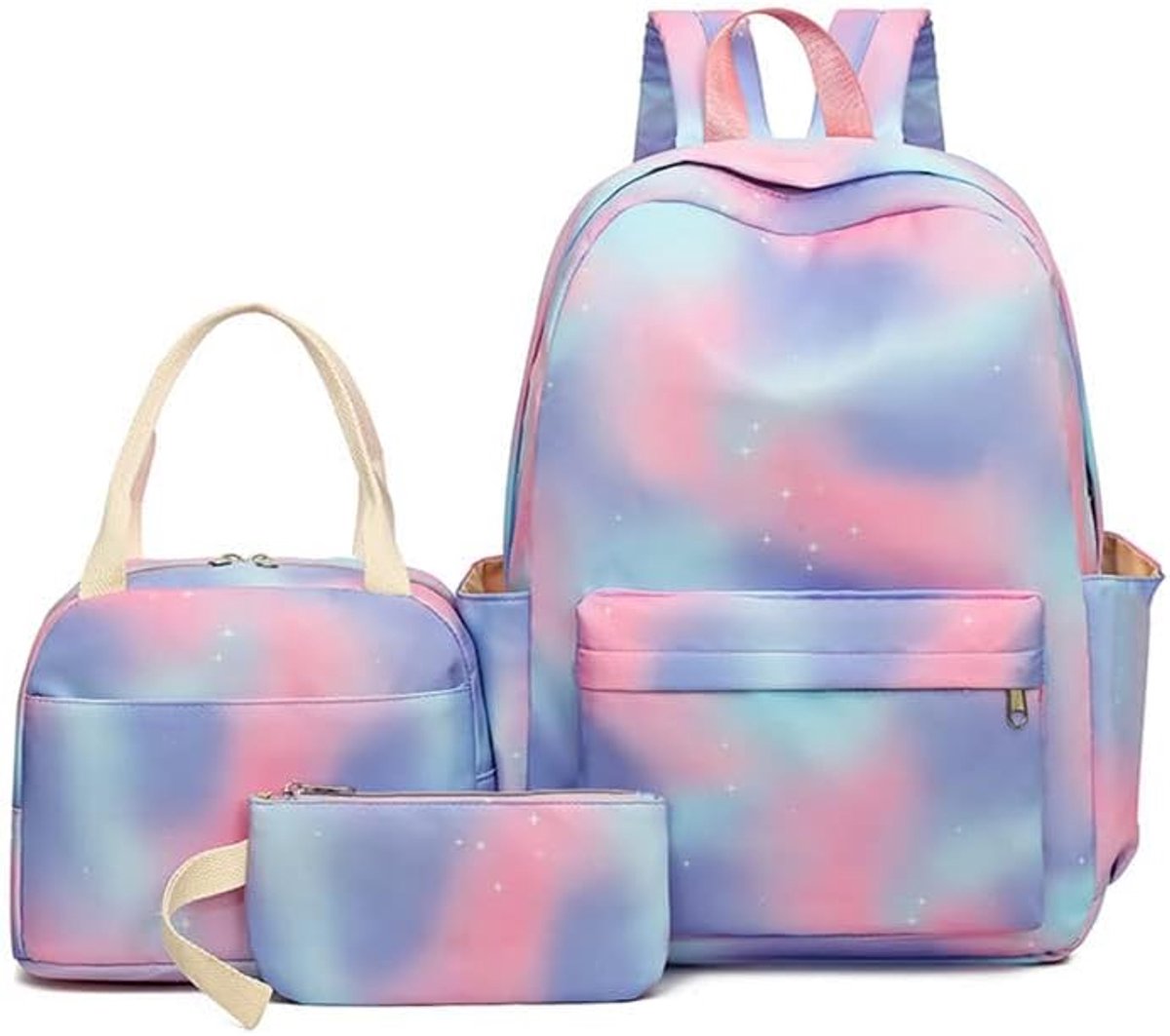 Schoolrugzak 3-in-1 schooltas met lunchtas en potloodtas, voor basisschool, regenboogkleur, Paars, 46*30*18cm