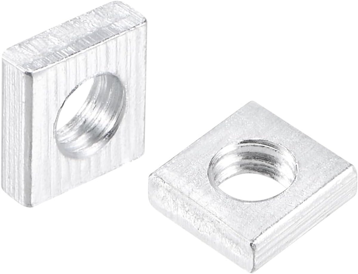 Vierkante moeren, M4 x 7 mm x 2 mm verzinkte metrische grove schroefdraad assortimentsdoos, 200 stuks