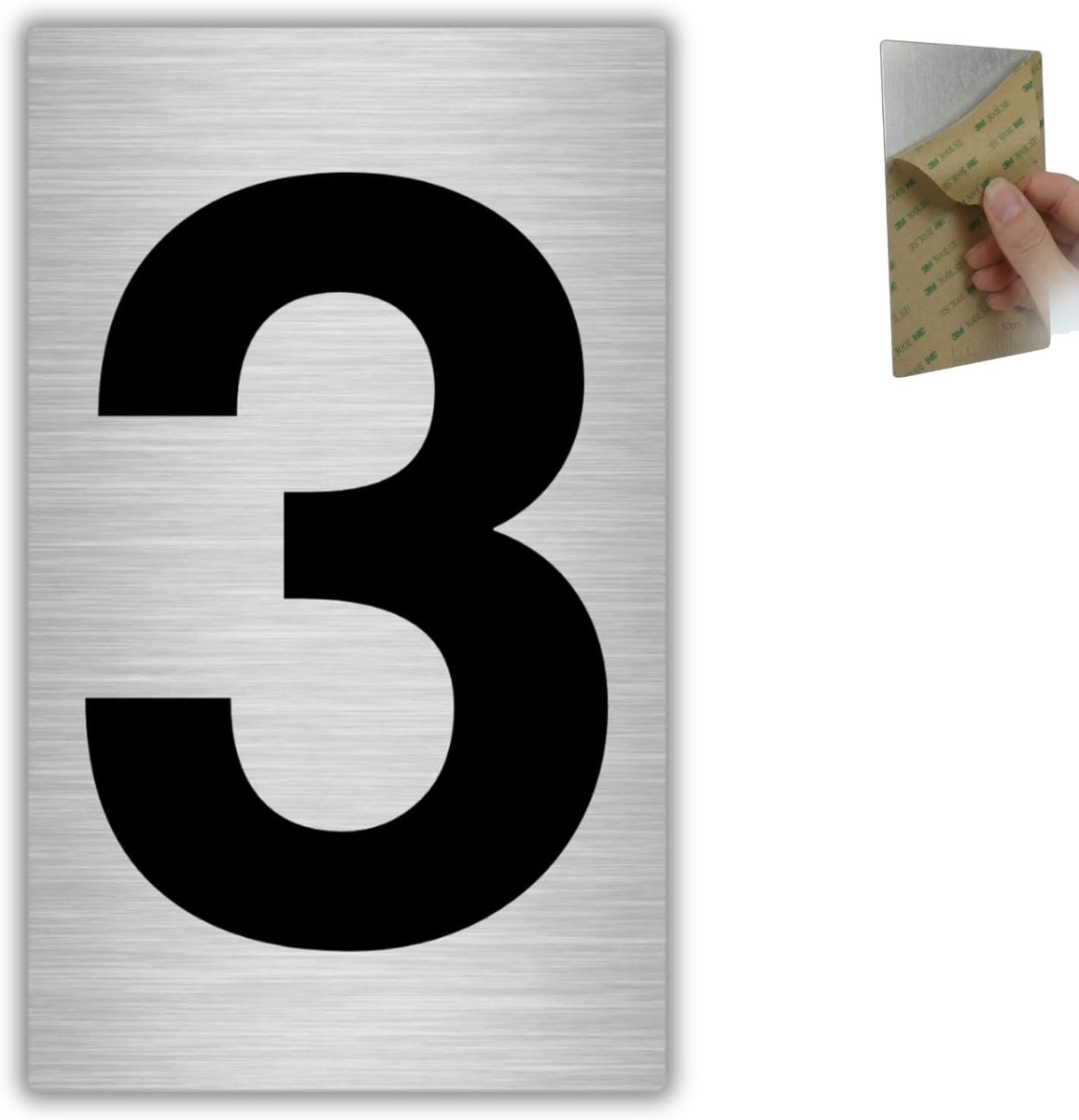 Huisnummer Nr. 3-6x10 cm - Aluminium - Grijs Deur en Brievenbus | Huisnummer Sticker Grijze Cijfers, Nummerbord Adresplaat, Plaatje Poortnummer, Nummering Hotel, Cijferbord Buitenmuur