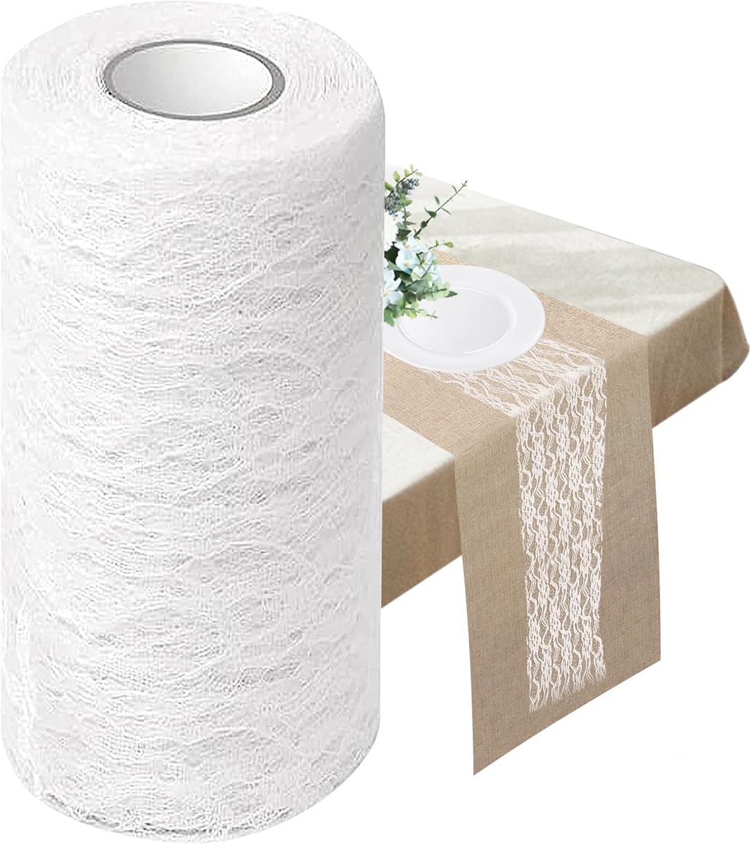 tafelkleed, 15 cm breed, tafelloper, balletrokje-materiaal, tafelloper, wit, elegant kant, voor ceremonie, festival, evenement, tafels, bruiloftsdecoraties
