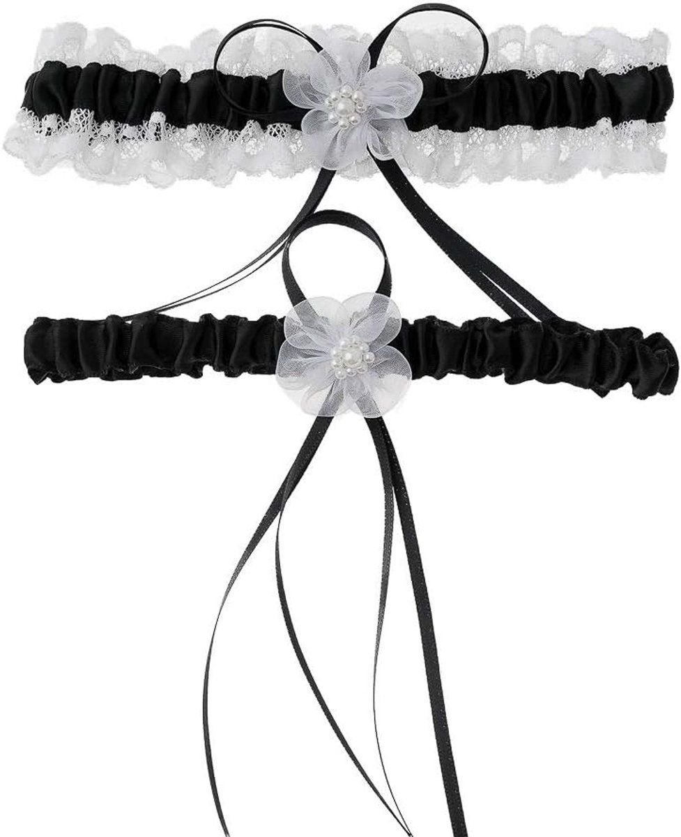 2 stuks bruidskousenband, bruiloft, kousenband van kant voor bruid met strik, bruidssieraden, kousenhouder, voor bruiloft, dijen, beenaccessoires voor bruidsmeisjes, zwart