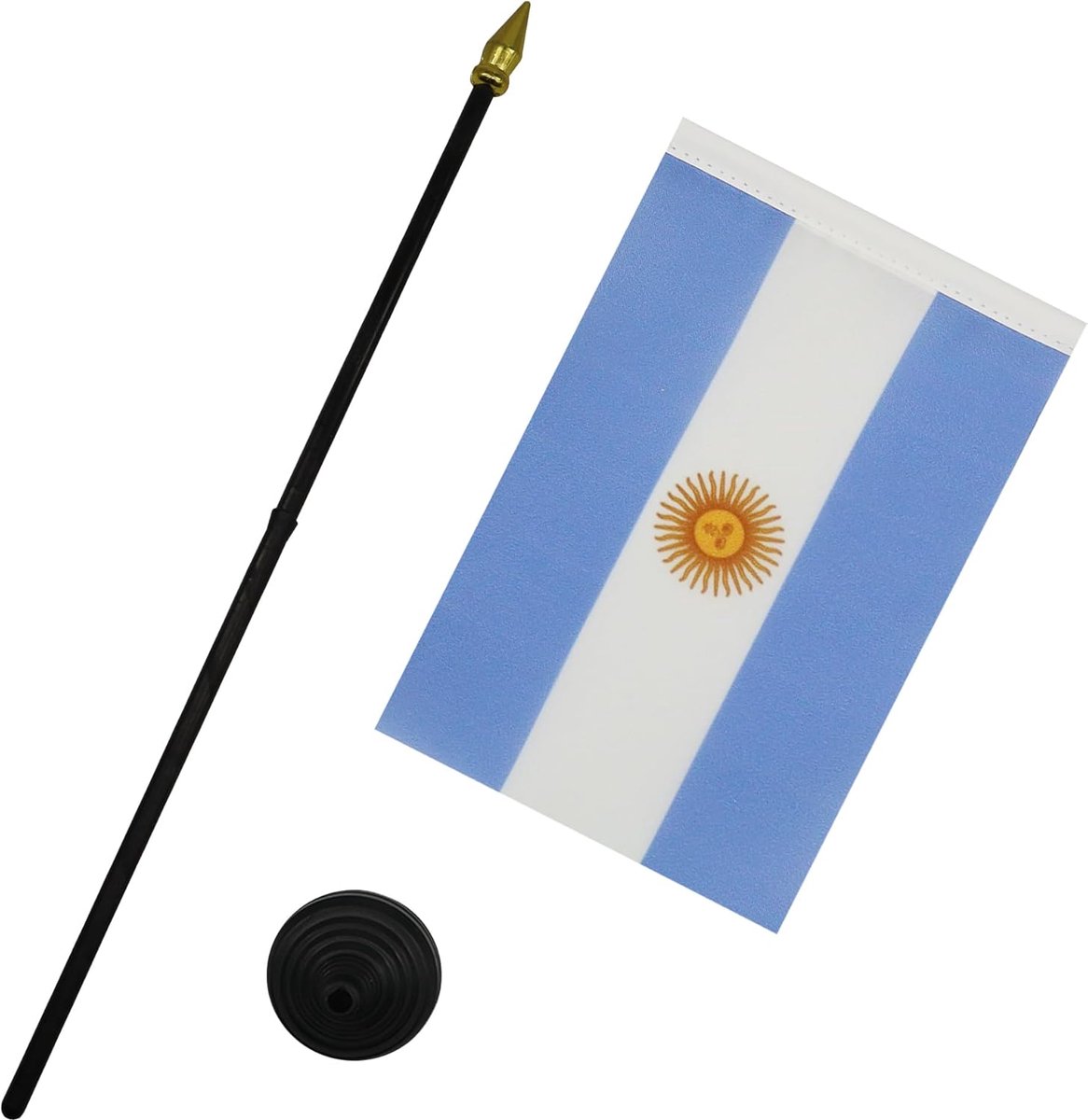Tafelvlag Argentinië 15x10 cm Polyester 100D Plastic Voet | Binnengebruik Argentijns bureauvlag Argentina gestikte afwerking met verstevigde randen 100D polyester