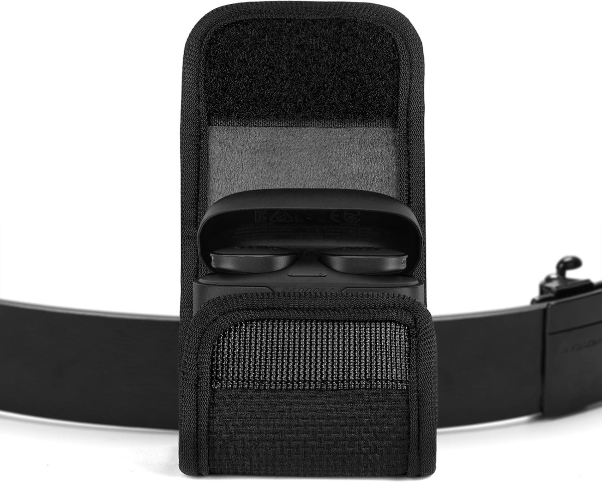 Oortelefoonzakje met riemlus compatibel met JBL Vibe Buds 2, Tour Pro 3, TUNE BEAM, TOUR PRO 2, oortelefoonhoes, riemhouder, beschermhoes met cliphouder voor tasriem (Zwart)