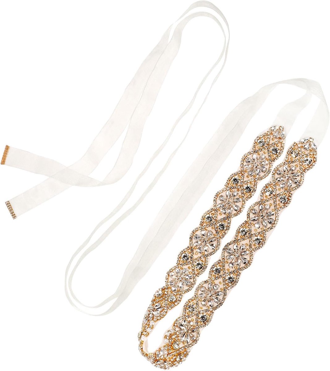 Bruidsriem met strass-steentjes voor bruidsjurk, bruidsmeisjesriem met kristallen hand, roségoud, accessoires voor damesjurken, met lint, Rozengoud., One size