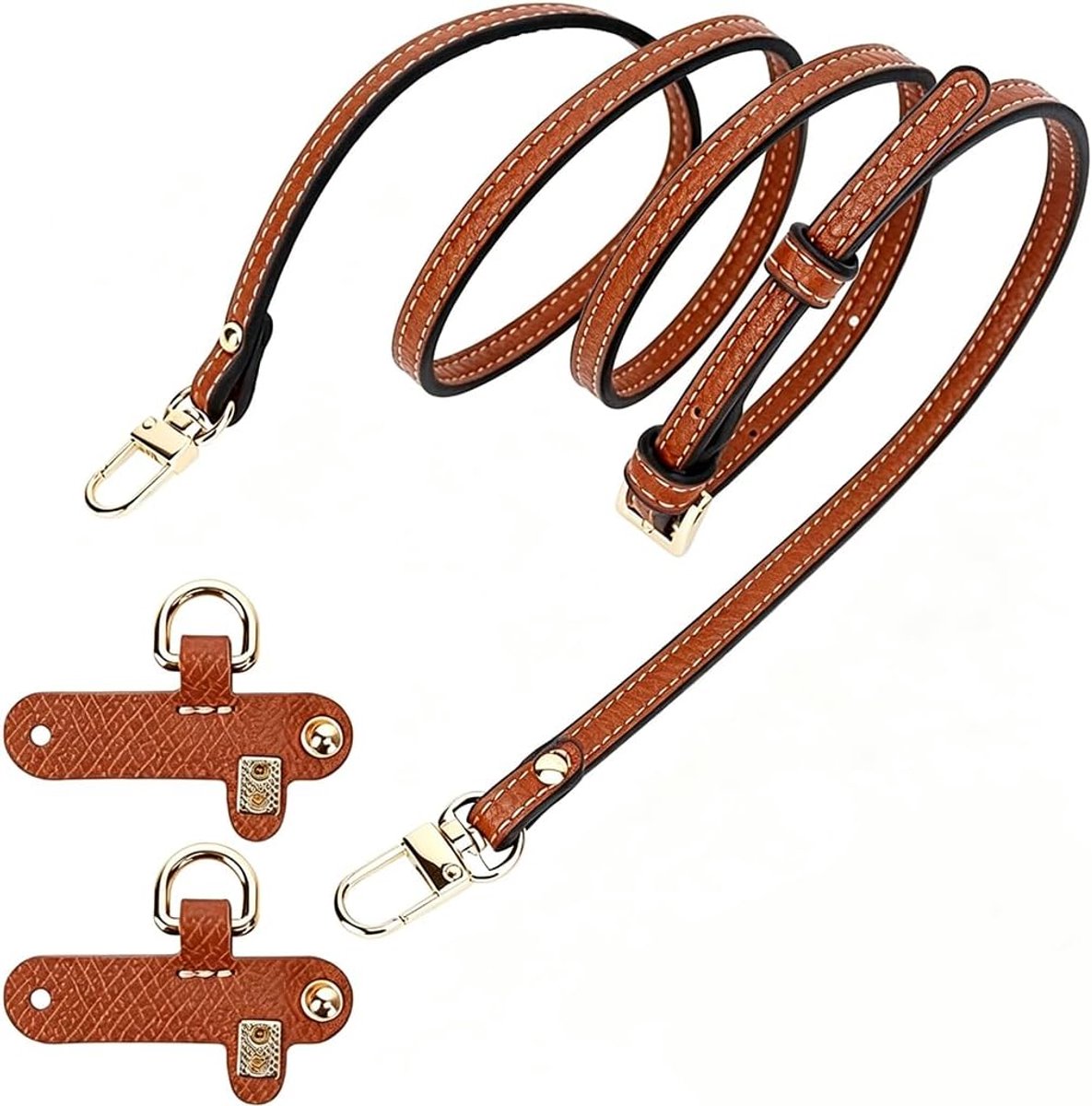Schouderriem voor damestassen, verstelbare leren draagriem voor mini-tas, vervangende schouderriem, handtassen, accessoires met 2 stuks adapters, bruine handtasriem, schouderriem