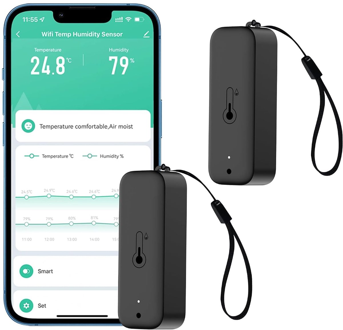 Smart Thermometer Hygrometer: Draadloze temperatuurvochtigheidssensor met app-waarschuwingen, gegevensopslag, waterdichte afstandsbediening monitor voor kelder broeikas, compatibel met Alexa (2