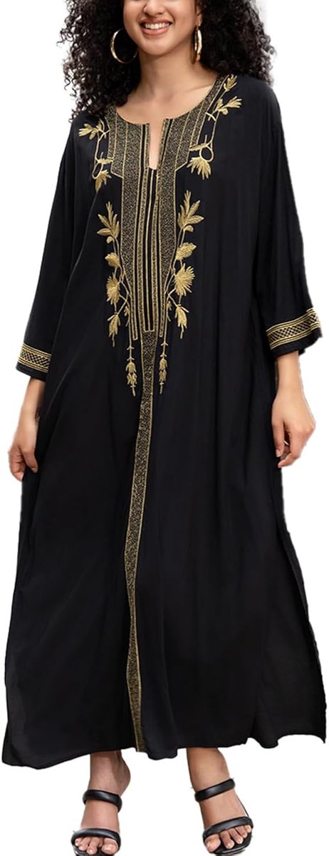 kaftan met bloemen, boheemse strandjurk, bikini-overgooier, lange badjassen voor dames