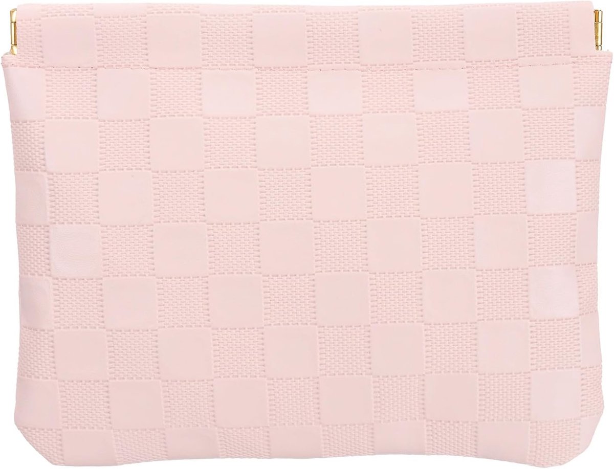 Kleine zakjes met kliksluiting voor portemonnee, 6 x 7 inch mini waterdichte lederen geruite make-uptas draagbaar geen rits zelfsluitende reiszak organizer zakje cosmetische tas voor vrouwen
