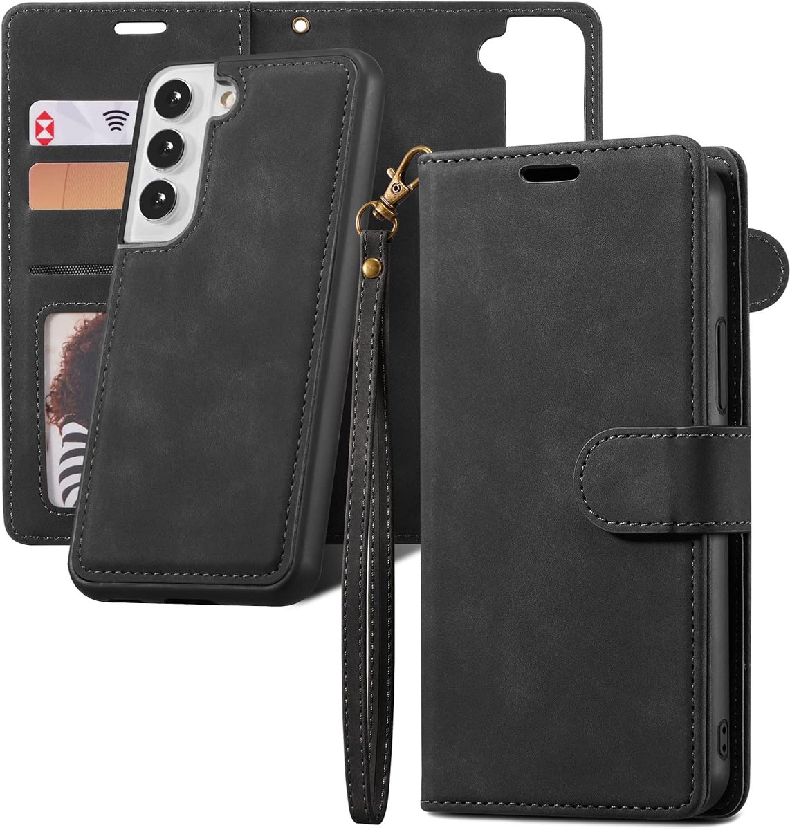 Hoesje voor Samsung Galaxy S24 Plus 5G, 2 in 1 Afneembare Portemonnee Case PU Lederen met [Kaartsleuven] [Kickstand] [Polsband] [Magnetische Sluiting] Schokbestendige Flip Cover voor Galaxy