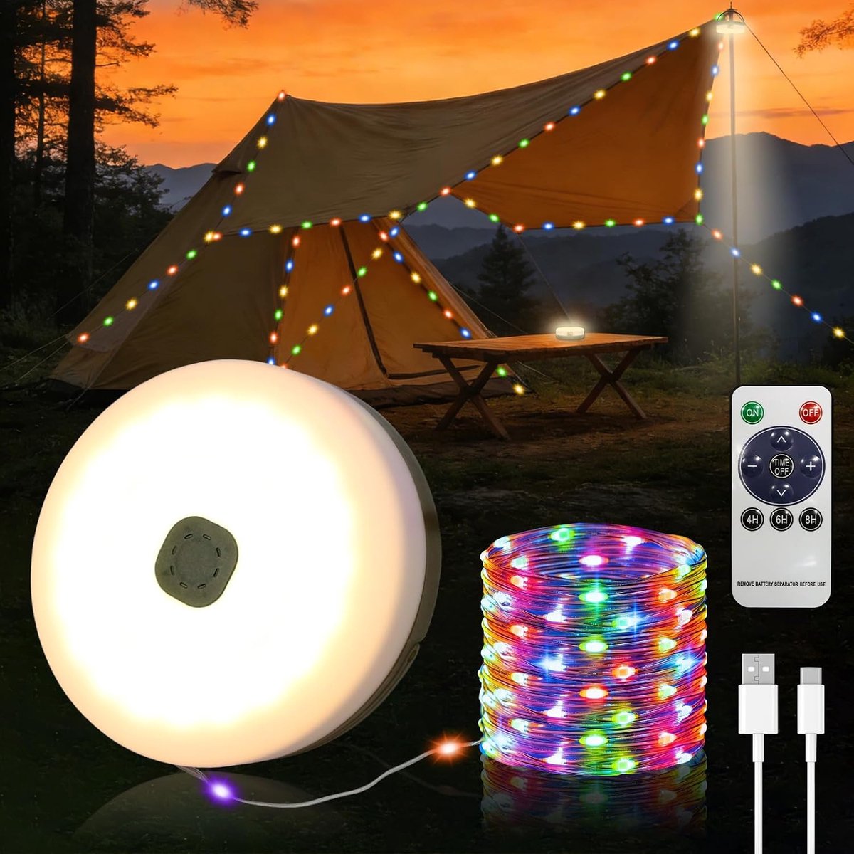Camping lichten 10 m - 3-in-1 design - USB-oplaadbaar - sfeervolle verlichting voor buiten - SnelShoppen