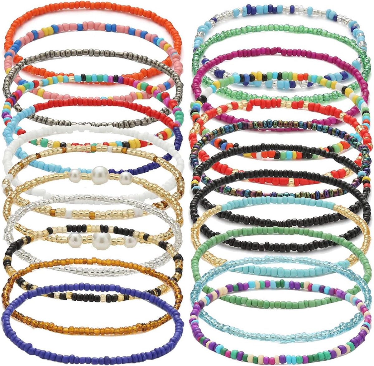 Boho enkelbandjes 24 stuks - handgemaakte kralenarmbanden - kleurrijke zomeranklets - perfecte strandaccessoire - SnelShoppen