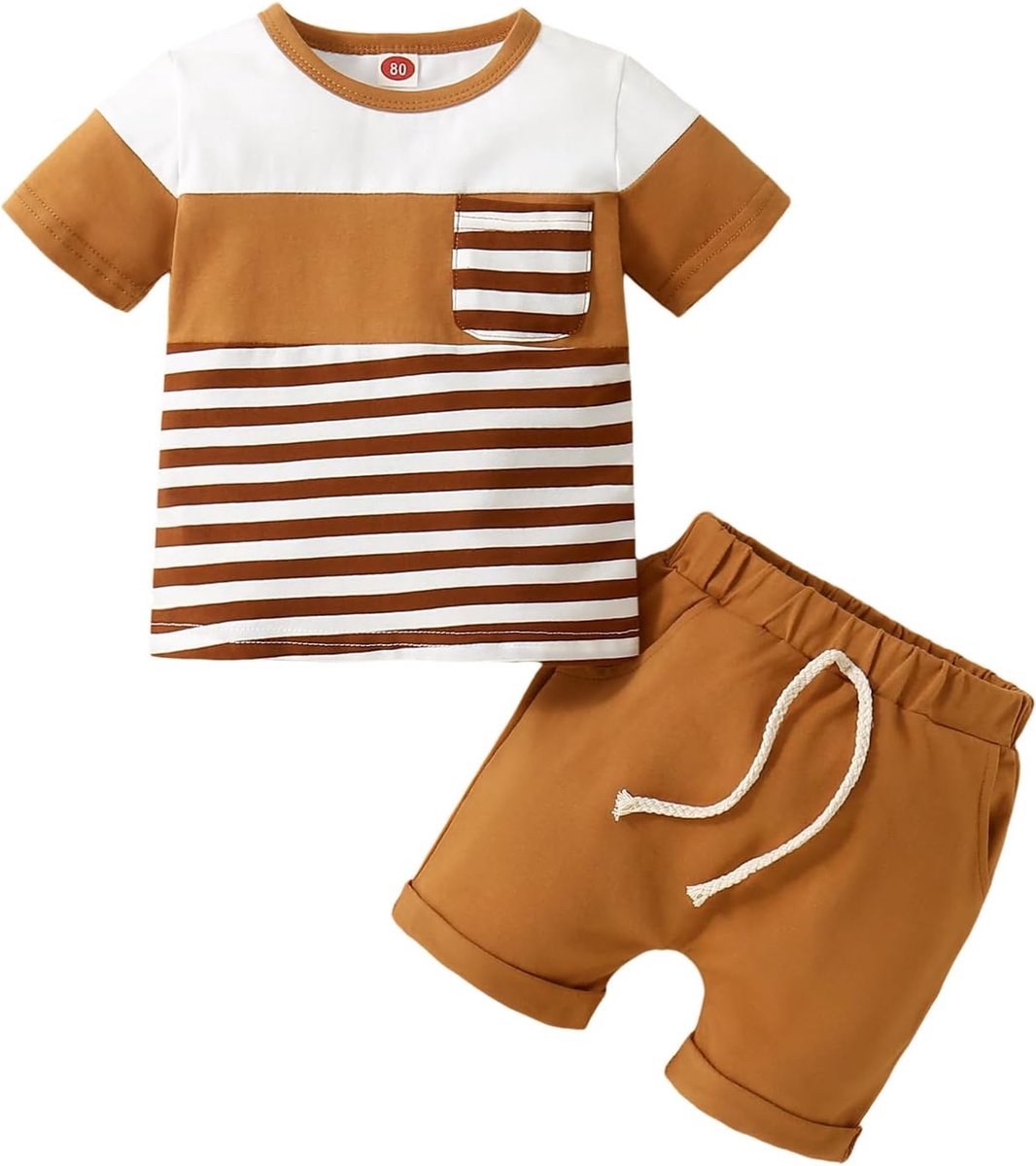 Baby jongens kleding kortemouw gestreepte tops - dinosaurussen en beren print - comfortabele zomeroutfits - SnelShoppen