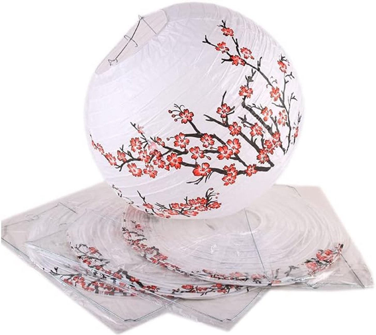 Papieren lantaaren set van 4 - kersenbloesem patroon - 30 cm diameter - sfeervolle decoratie voor binnen en buiten - SnelShoppen
