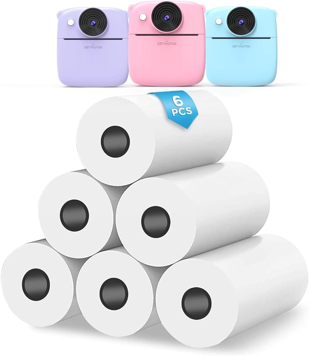 Thermisch afdrukpapier 6 rollen - 5,5 cm x 3 cm - geurloos en veilig - voor kindercamera's - ShopVlot