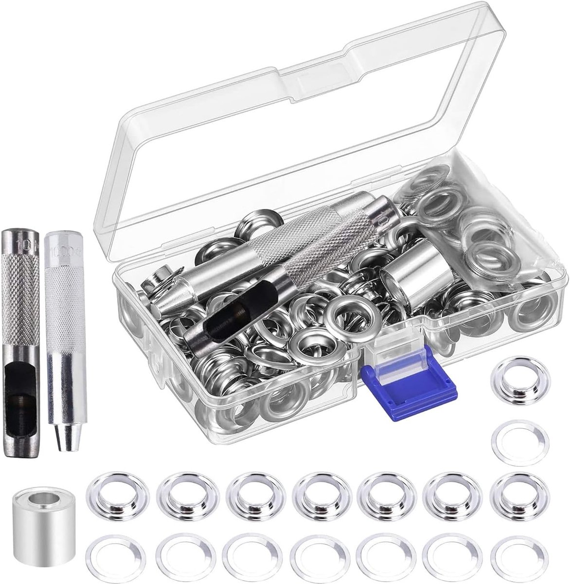 Grommet set 100 stuks - Grommet bevestigingstools - Inclusief gaatjesmaker en opbergdoos - ShopVlot