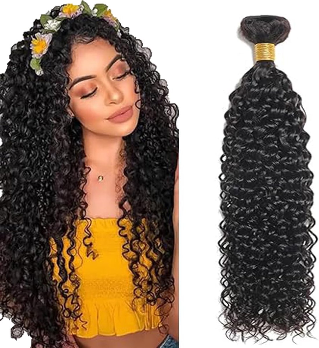 Haarextensions Curly Wave 32 Inch - Natuurlijke Zwarte Menselijke Haarbundels - Dubbele Weft - ShopVlot