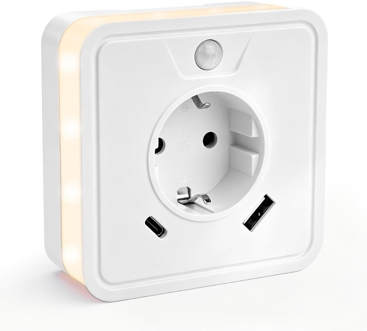 Nachtlampje stopcontact - met bewegingssensor - USB-A en type C-aansluiting - ideaal voor donkere ruimtes - ShopVlot