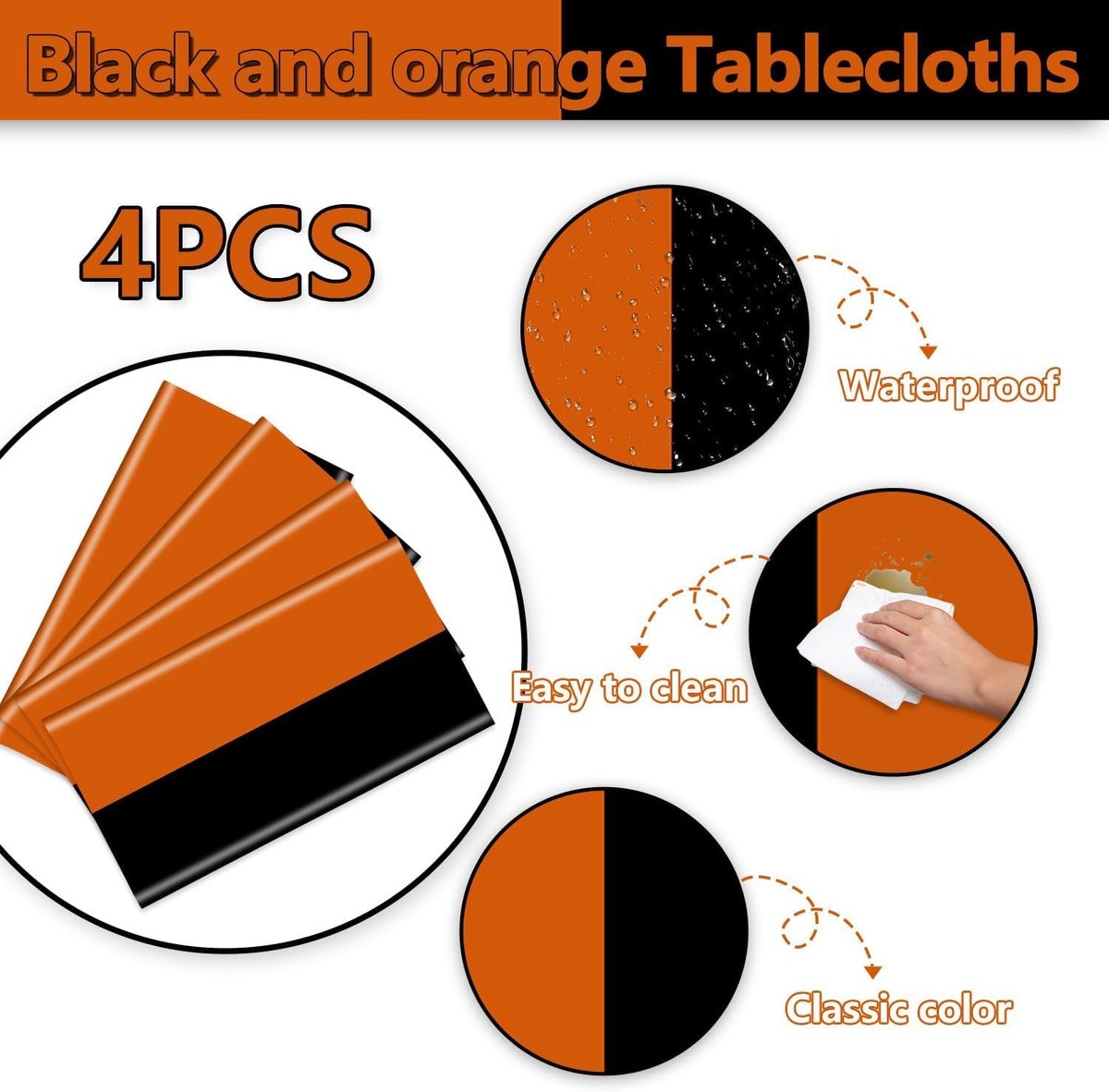 Tafelkleden 51 x 86 Inch - Oranje en Zwart - 4 Stuks - Perfect voor Feestdecoratie - ShopVlot