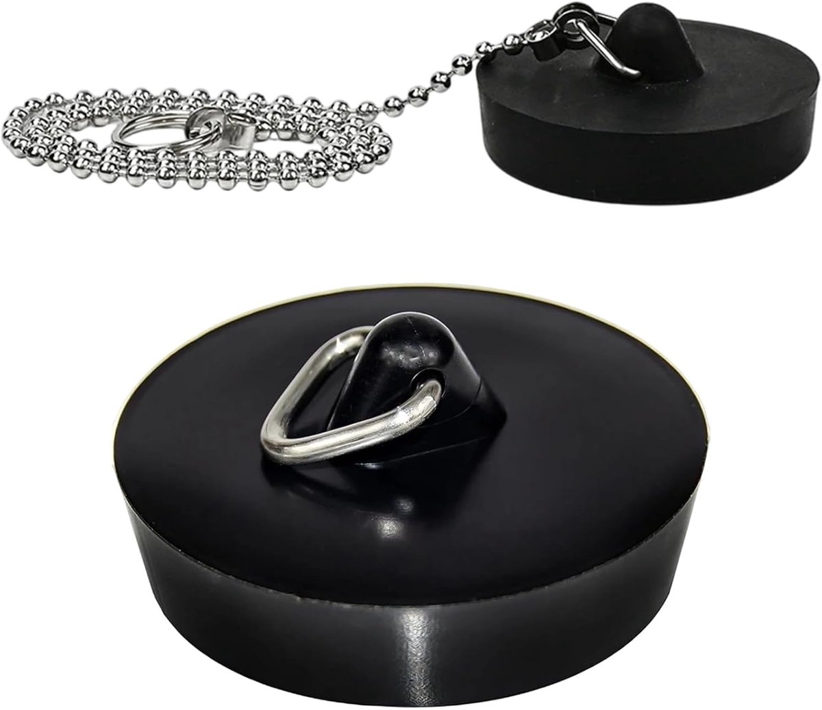 Afvoerstop 2-pack - Rubber stop voor spoelbakken - Universeel 45-47 mm - Inclusief ketting - ShopVlot