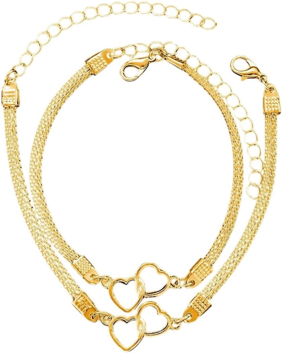 Armband en enkelband set - goud en zilver - hart pendant - perfect voor strand en avonden - ShopVlot