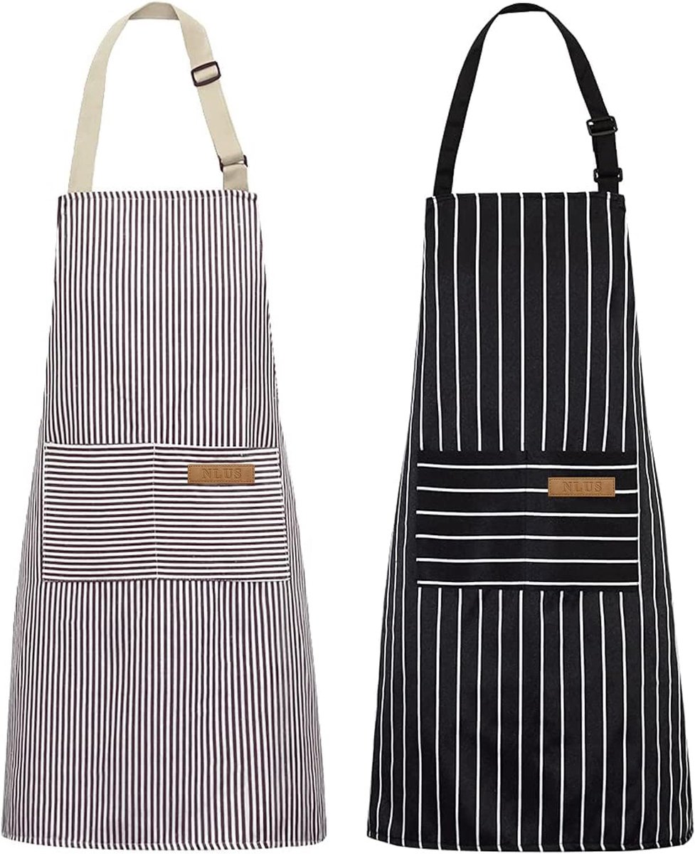 Set van 2 verstelbare unisex schorten - katoen en linnen - met 2 ruime zakken - ideaal voor de keuken - ShopVlot
