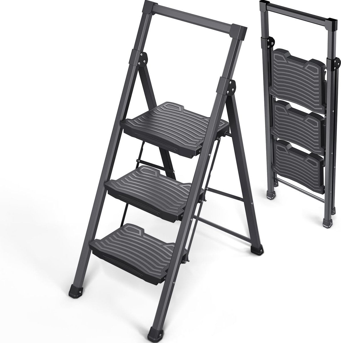 Trapladder 3 treden - vouwladder staal - antislip brede pedalen - ideaal voor thuis - ShopVlot