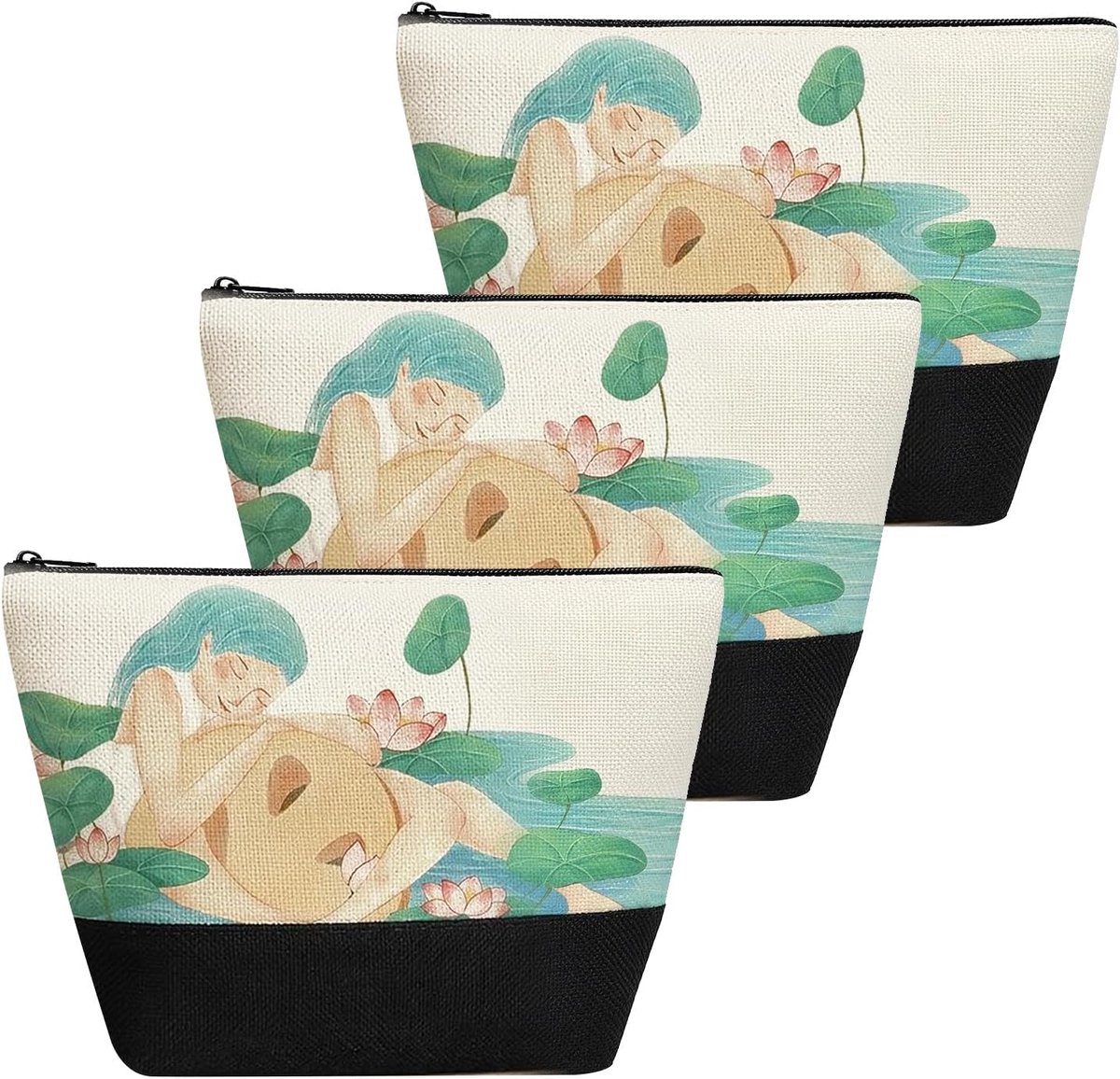 Make-uptas 24 x 14,5 x 9 cm - canvas - set van 3 - ideaal voor op reis - ShopVlot