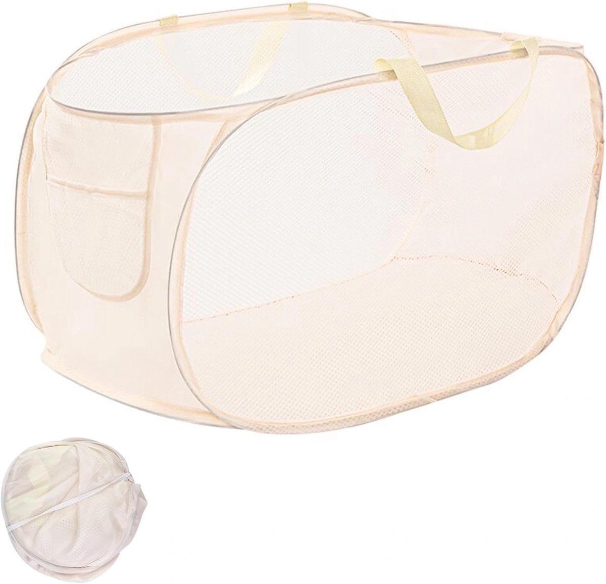 Wasmand opvouwbaar - beige polyester - mesh ontwerp - hygiënisch voor wasgoed - SnelShoppen