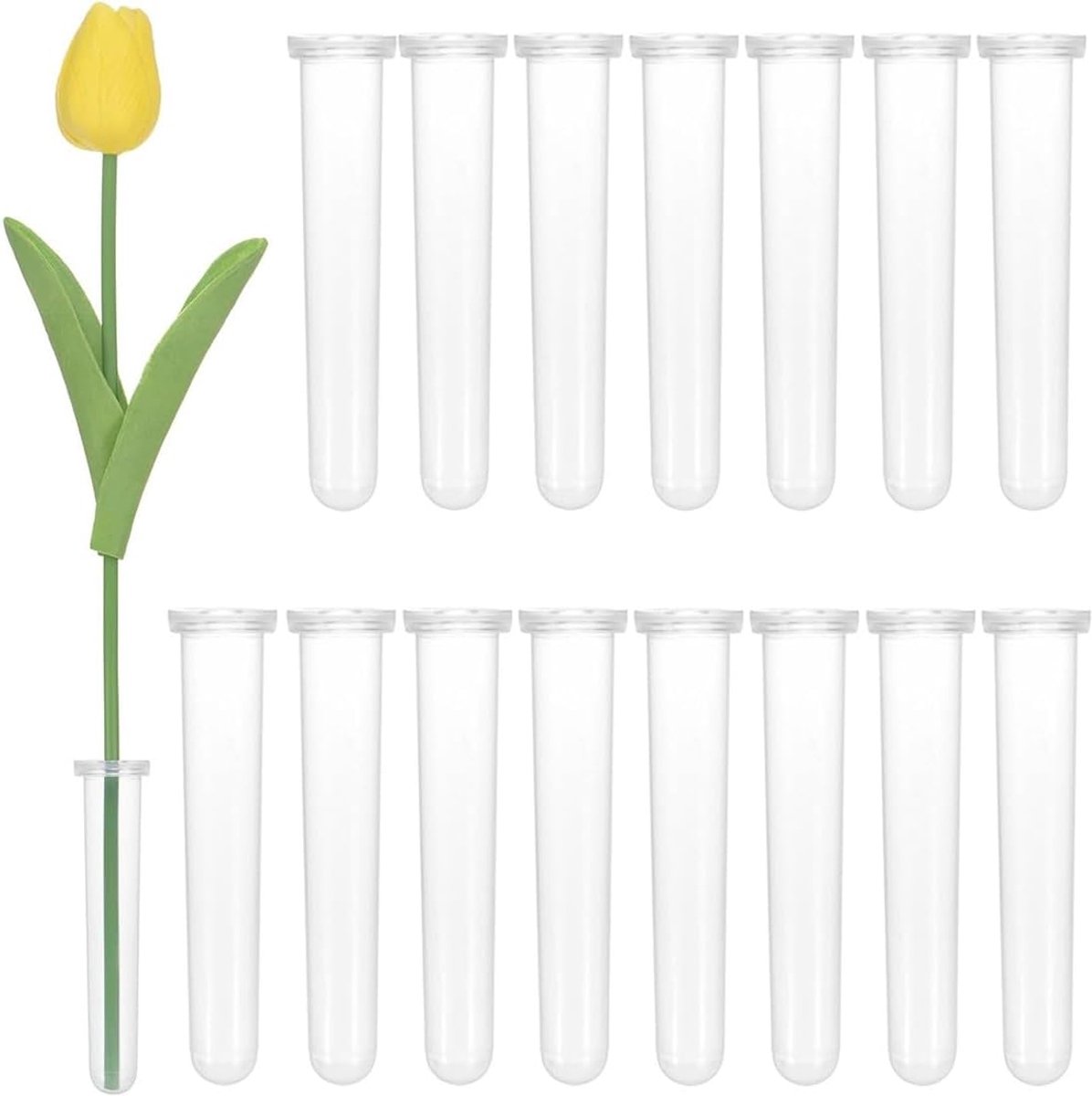 Testbuizen voor bloemen 15pcs - 110x24mm plastic - met doppen - ideaal voor bloemarrangementen - SnelShoppen