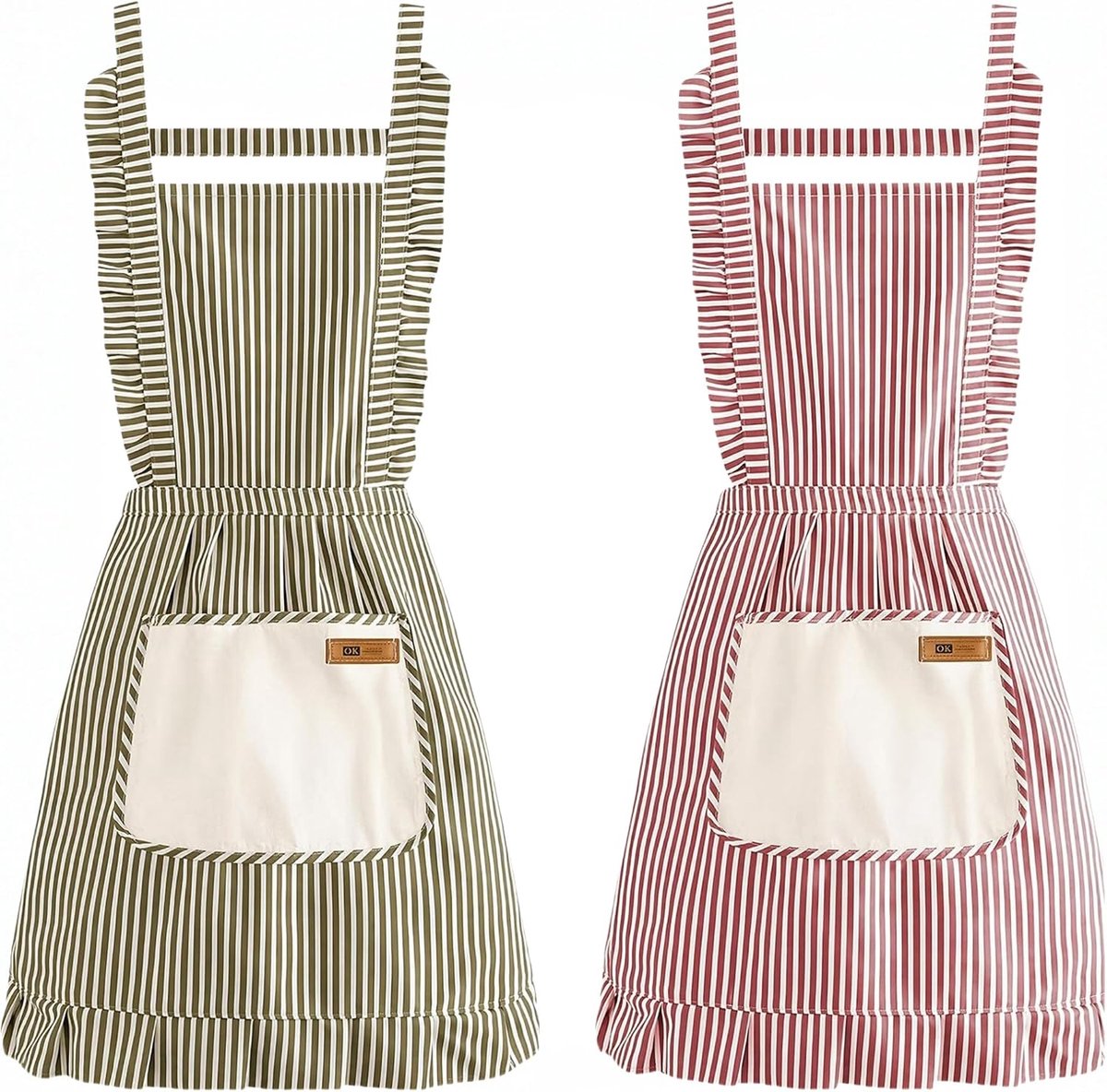 Keukenschorten set van 2 - Vintage stijl met ruches - Verstelbaar met 2 zakken - Perfect voor koken en bakken - SnelShoppen