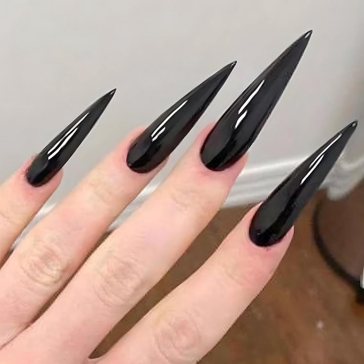 Press-on Nails Lang - Kerst Nepnagels - Zwart met Nagellijm - Eenvoudig aan te brengen - SnelShoppen