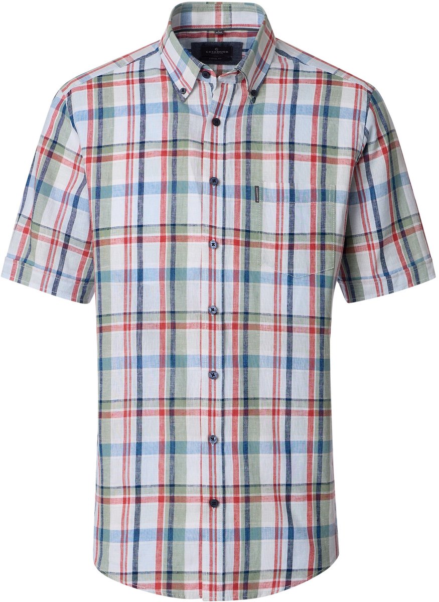 CASA MODA Sport casual fit overhemd - korte mouw - structuur - wit - groen - rood - blauw - lichtblauw geruit