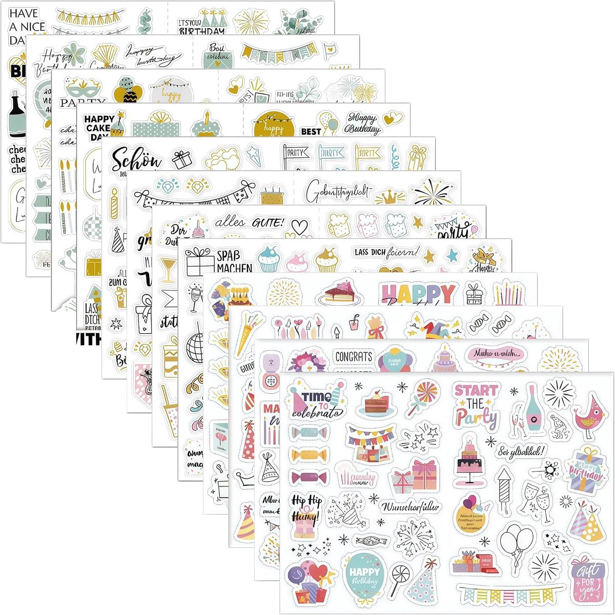 Verjaardagsstickers set van 12 vellen - groot formaat 29x21 cm - premium kwaliteit - SnelShoppen
