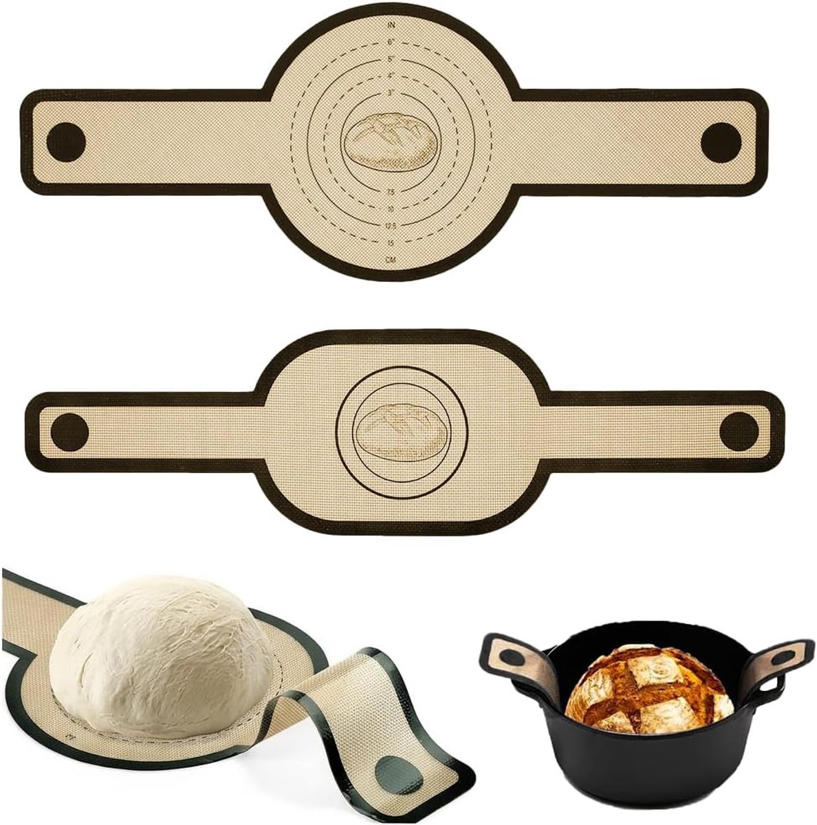 Bakmat voor brood 2 stuks - rond met lange handgrepen - anti-aanbaklaag - gemakkelijk te reinigen - SnelShoppen