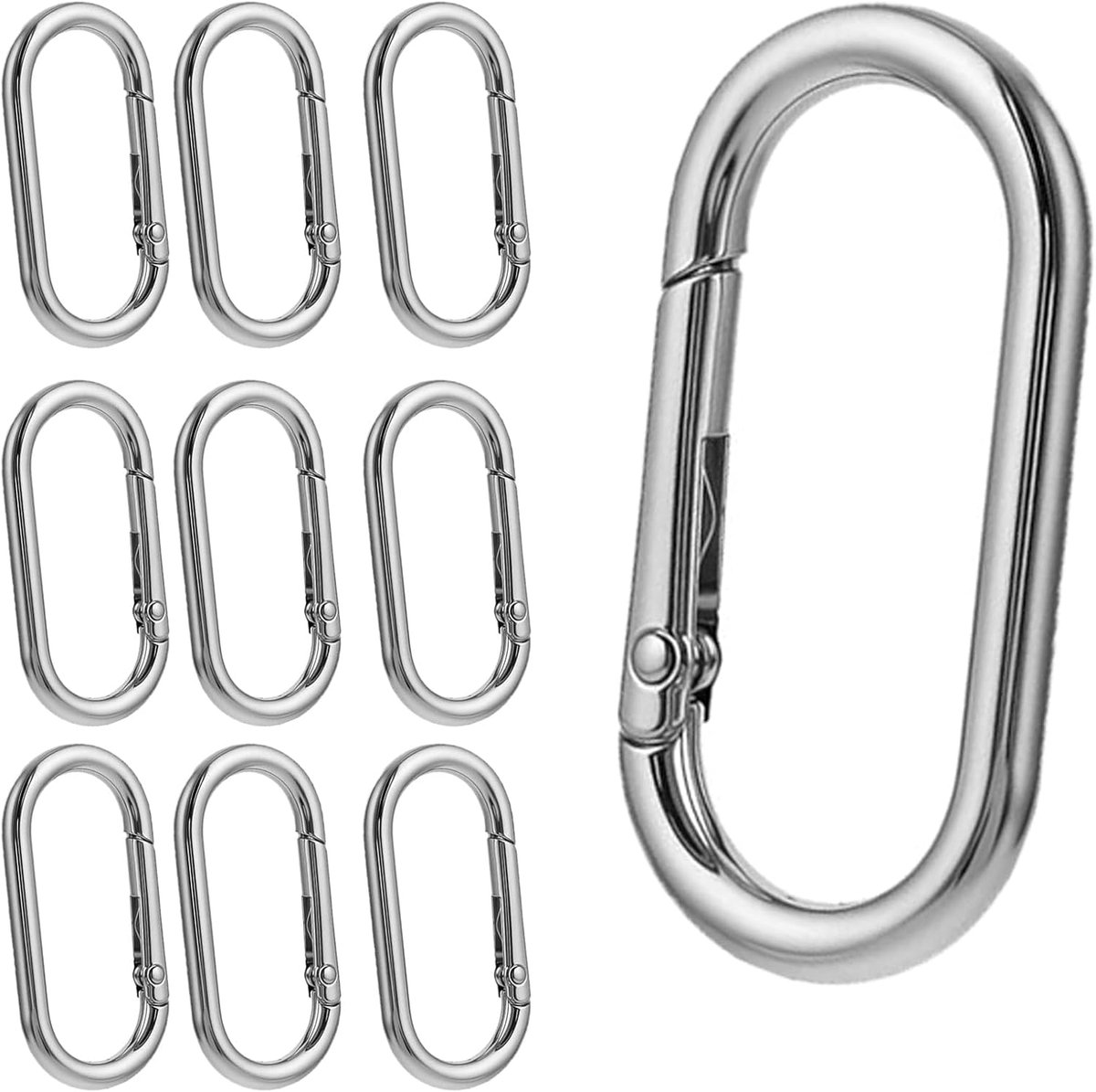 Carabiner haken 10 stuks - 49mm zilver - zinklegering - ideaal voor sleutels en tassen - SnelShoppen