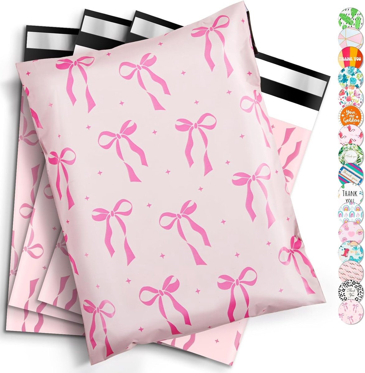 Plastic enveloppen 50 stuks - zelfklevend - roze strik - waterdicht voor kleding - ShopVlot