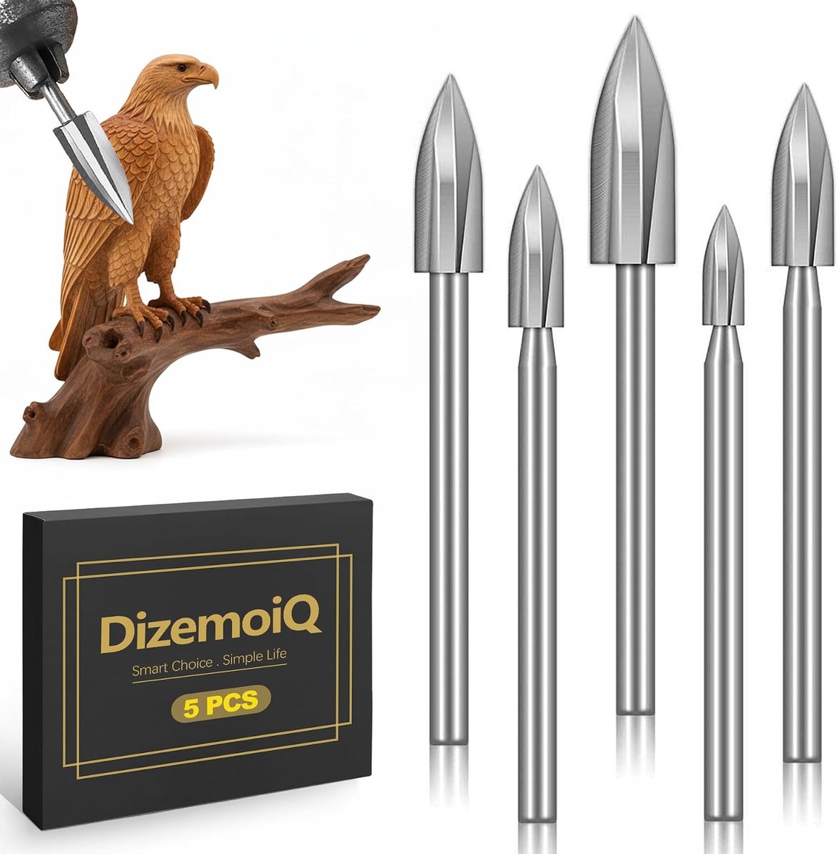 HSS snijgereedschappen set 3 mm schacht - precisie houtfrees - 5 stuks - ideaal voor Dremel houtbewerking - ShopVlot