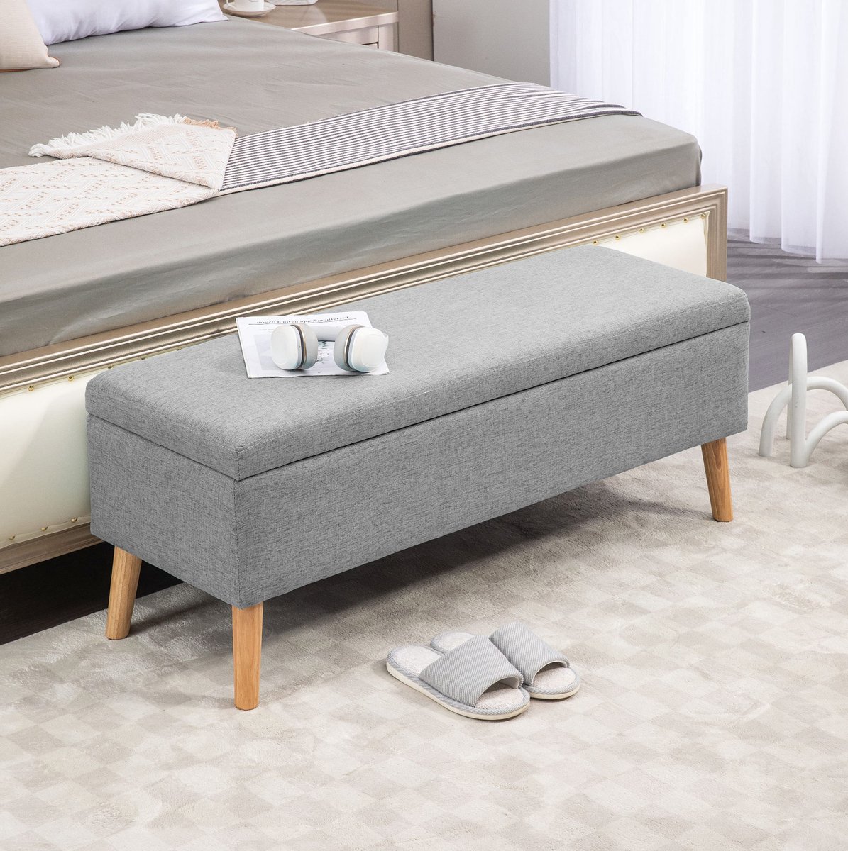 STILVORA Zitbank Met Opbergruimte 110 X 39 X 45 Cm – Scandinavisch Design Met Zachte Bekleding – Voor Hal Slaapkamer En Woonkamer – Polyester – Grijs