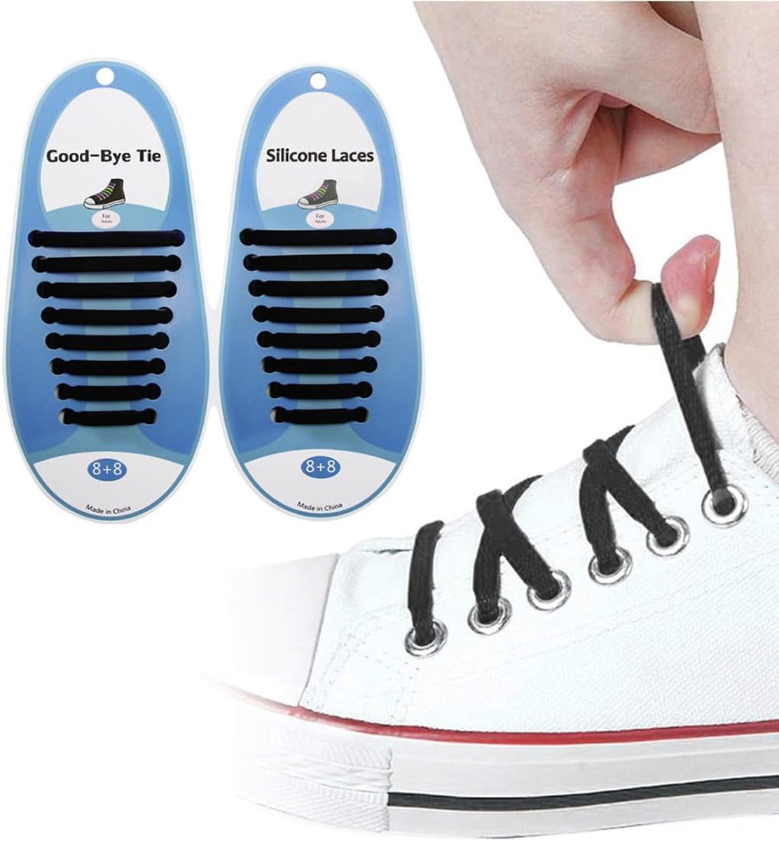Siliconen veters zonder knopen - elastische veters voor kinderen en volwassenen - zwart - ShopVlot