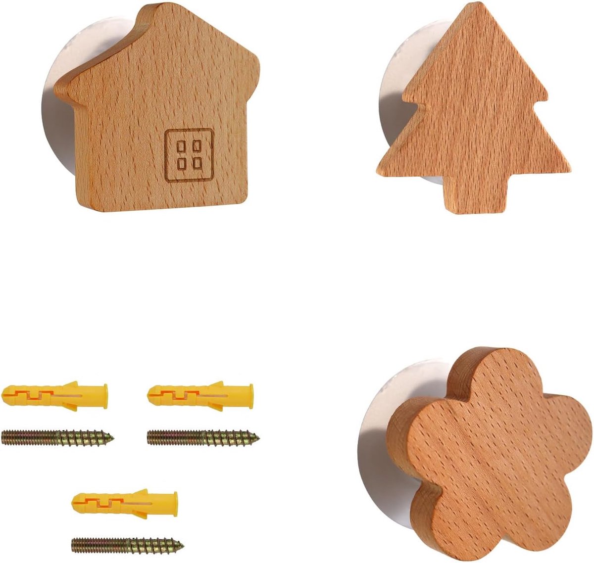 Haken voor kleding - 3-delige set - houten haken in leuke vormen - voor het ophangen van sleutels en handdoeken - ShopVlot